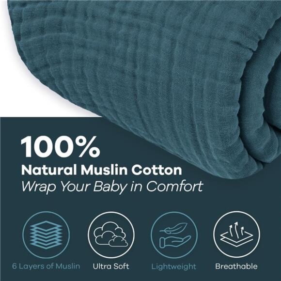 Muslin Blanket for Adults, Extra Large Twin 90” x 66”,6 Layer Cooling Cotton - Picture 4 of 7
